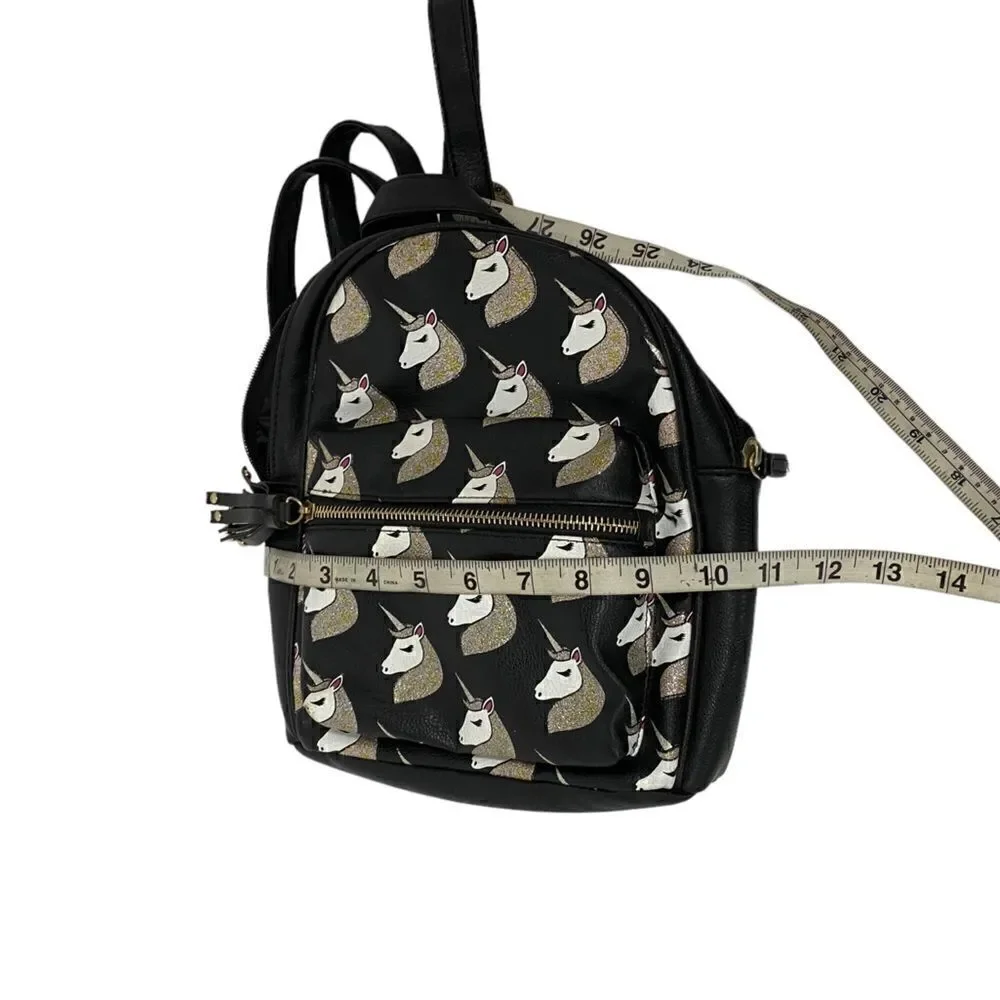 OMG Accessories Glitter Unicorn Black Backpack with Gold and White Accents
